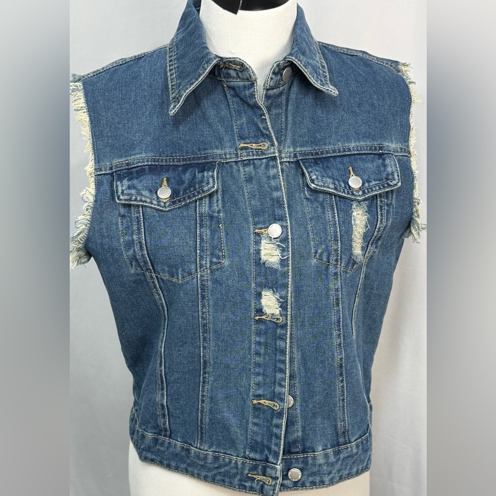 Denim Vest, Distressed Size Large